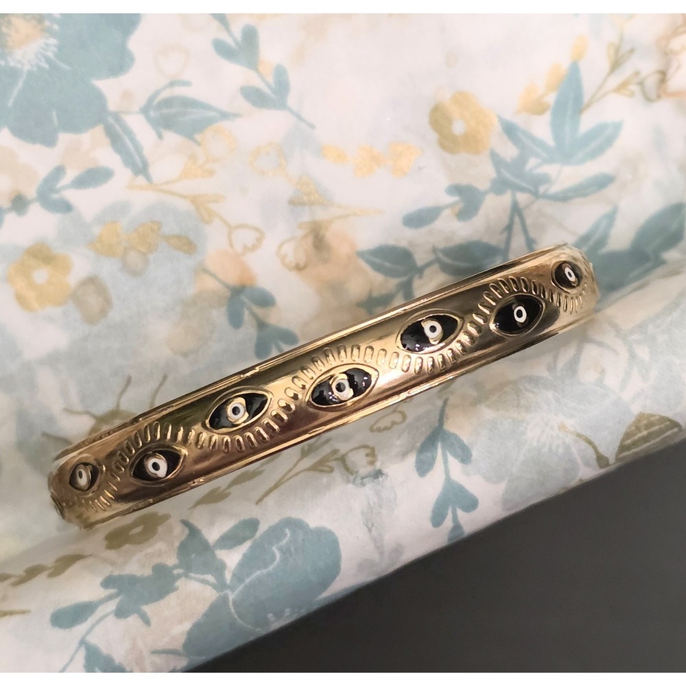 Evil Eye Gold Plated Stainless Steel Cuff Size 2.5"